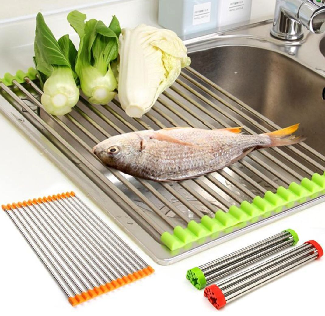 Roll Up Silicone Drying Rack L Green