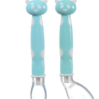 2Pcs Bendable Baby Spoon Fork Set Panda Blue