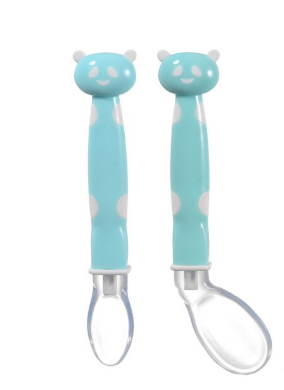 2Pcs Bendable Baby Spoon Fork Set Panda Blue